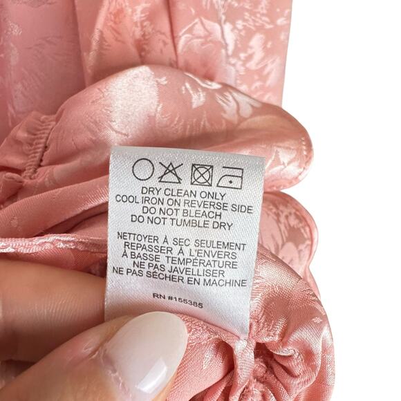 Divine Heritage Pink Floral Jacquard Satin Long Sleeve Peasantcore Blouse - Picture 12 of 13